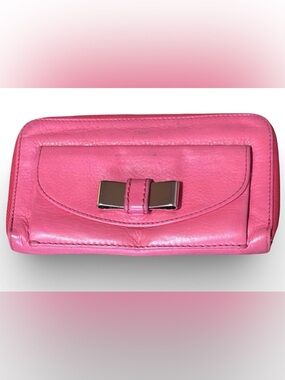 Chloe Lily Ribbon Wallet in Barbie Pink Pebbled Leather